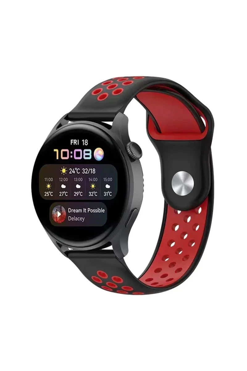 Watch 22mm Spor Delikli Kordon - Siyah-Kırmızı Fiyatı, Yorumları ve Özellikleri