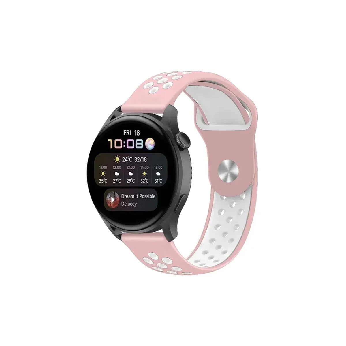 Watch 22mm Spor Delikli Kordon - Pembe-Beyaz Watch 22mm Spor Delikli Kordon - Pembe-Beyaz