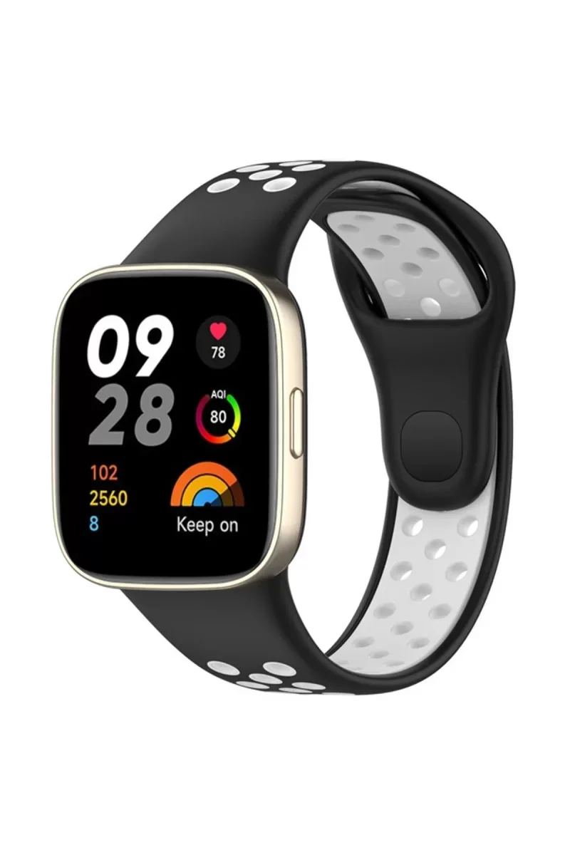 Watch 3 Spor Delikli Kordon - Siyah-Beyaz, Ayarlanabilir ve Nefes Alan Kayış