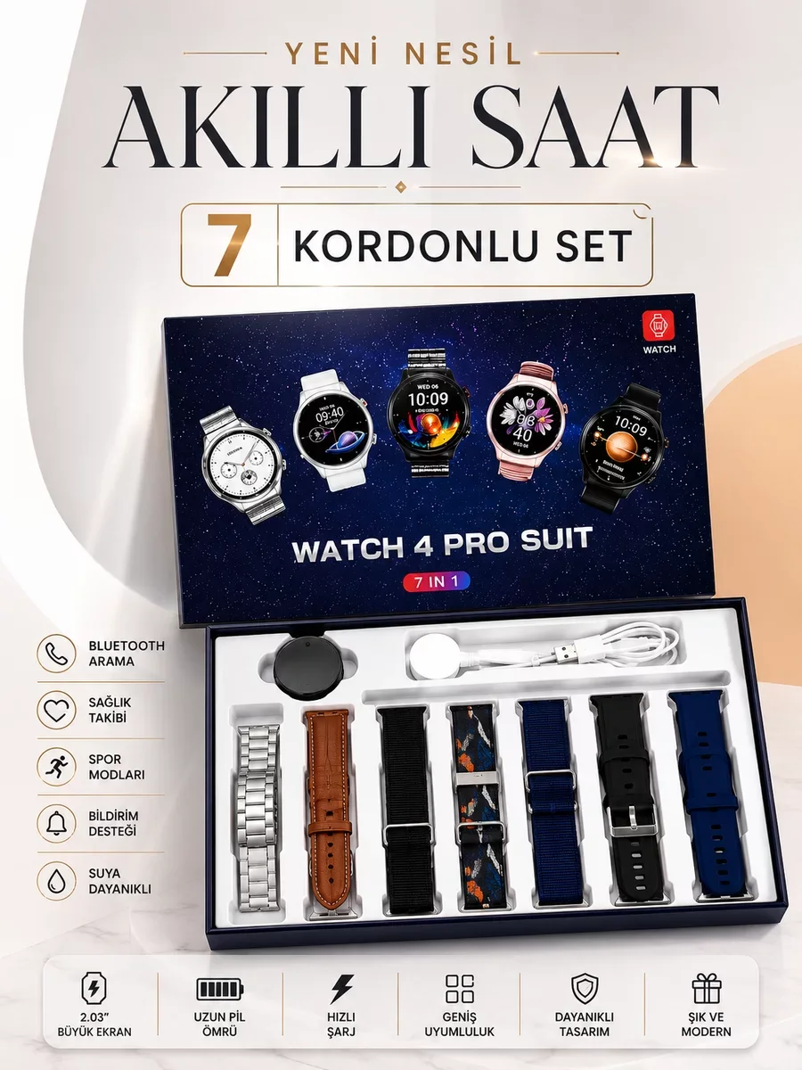 Watch 4 Pro Akıllı Saat Bluetooth Bağlantılı NFC ve GPS Uyumlu - Su Geçirmez ve Kablosuz Şarjlı