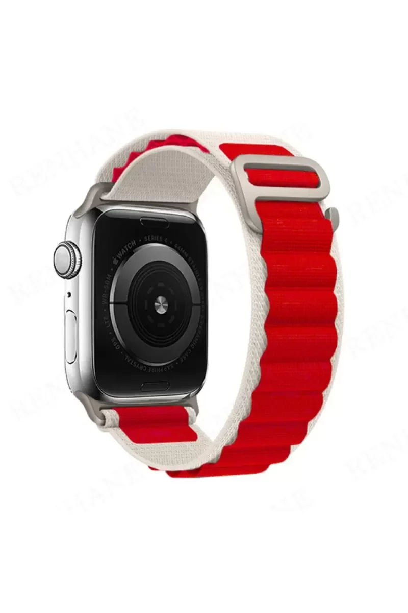 Watch 42mm Mountain Kordon - Beyaz-Kırmızı | Dayanıklı ve Rahat Saat Kayışı