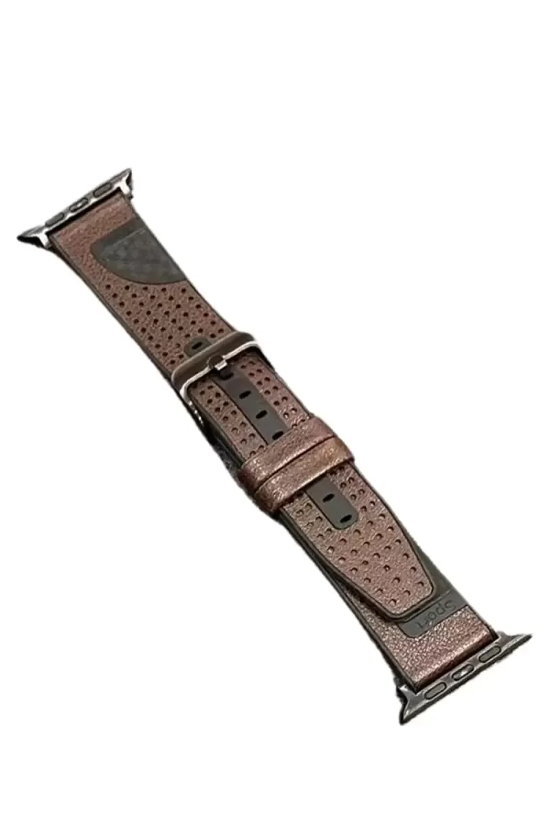 Watch 45mm Buff Deri Kordon - Kahverengi, Apple Watch ile Uyumlu Şık Saat Kayışı