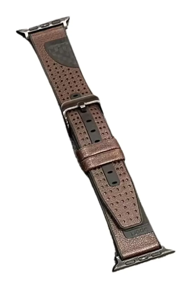 Watch 45mm Buff Deri Kordon - Kahverengi, Apple Watch ile Uyumlu Şık Saat Kayışı