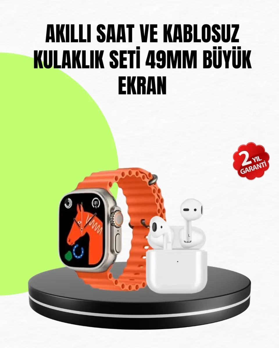Watch 9 Max Akıllı Saat Seti 2 Kordonlu Kablosuz Kulaklık Hediyel