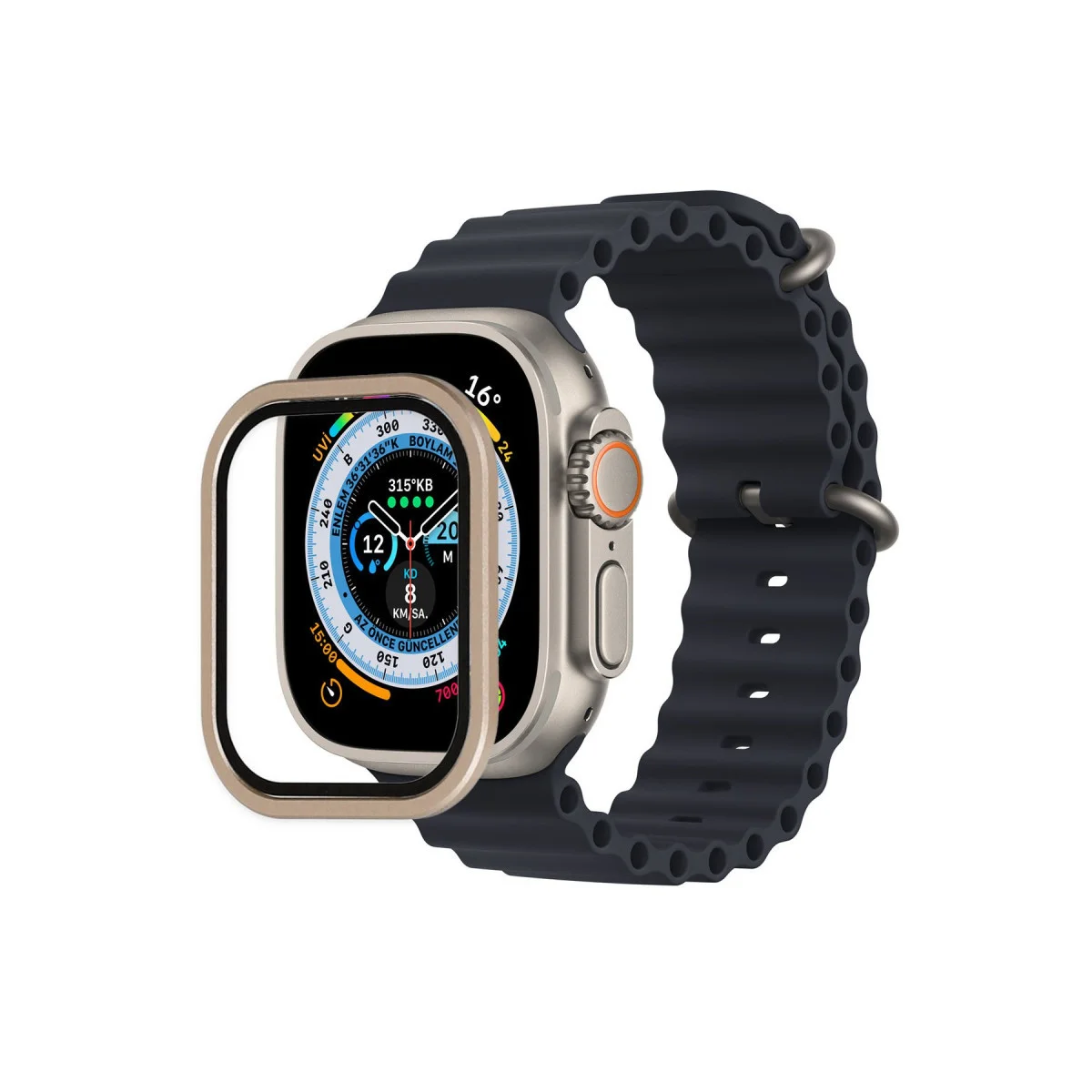Watch Ultra 49mm Alüminyum Kasa Cam Ekran Koruyucu - Altın