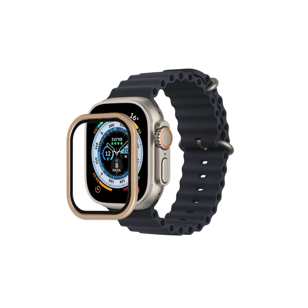 Watch Ultra 49mm Cam Ekran Koruyucu - Alüminyum Kasa Yıldız Işığı