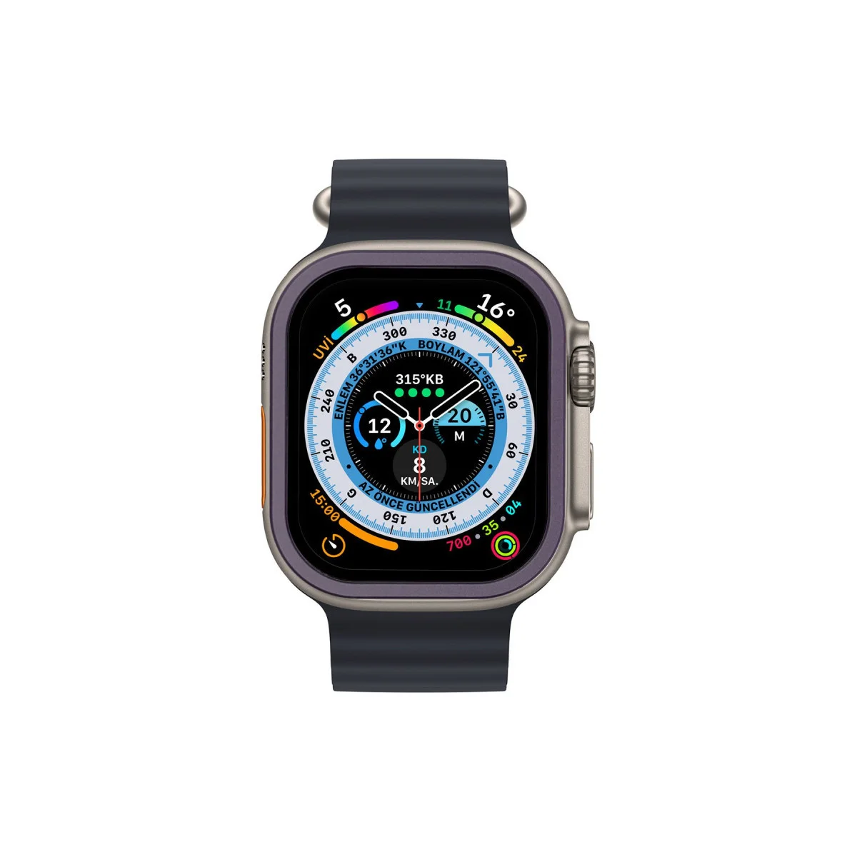 Watch Ultra Ekran Koruyucu - Mor 49mm Alüminyum Kasa Cam Kalkanı