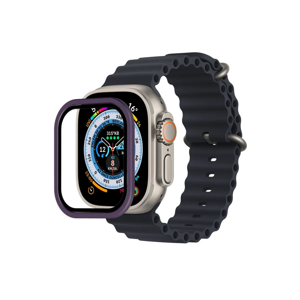 Watch Ultra Ekran Koruyucu - Mor 49mm Alüminyum Kasa Cam Kalkanı