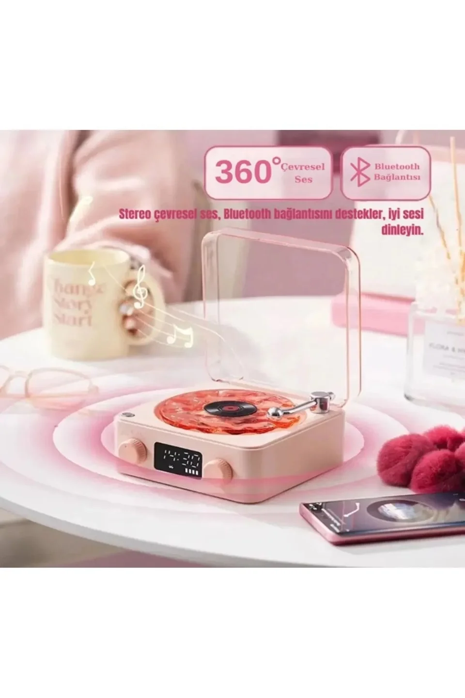 Waves Nostalji Plak Görünümlü Bluetooth Hoparlör 3d Ses Dalgası Retro Müzik Plak Pembe Fiyatı, Yorumları ve Özellikleri
