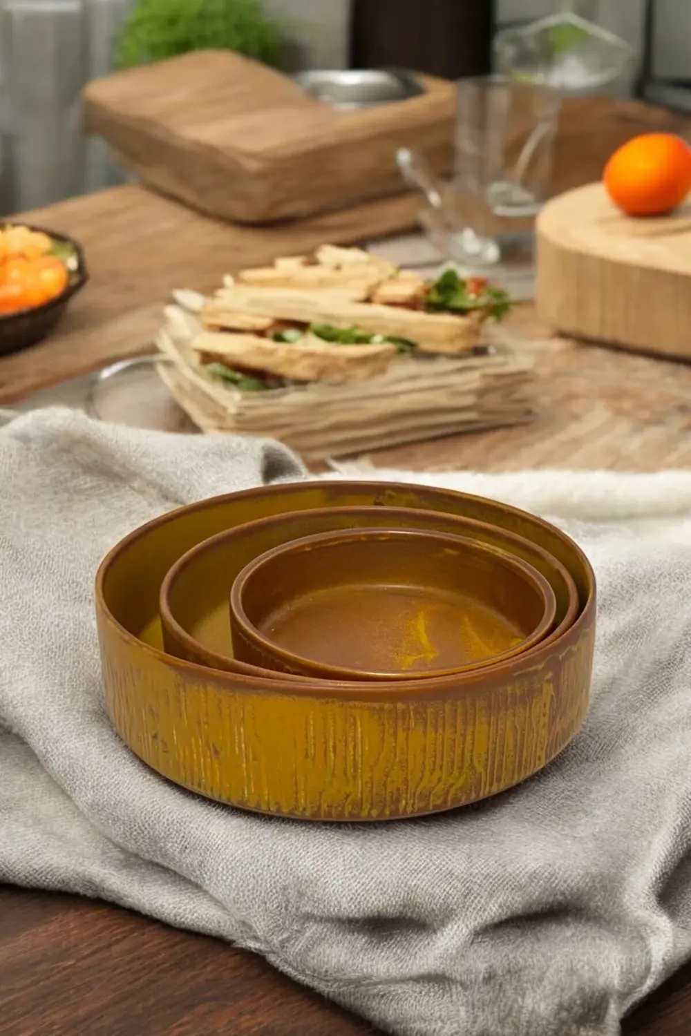 Wavy 3lü 21-17-13cm Porselen Kase