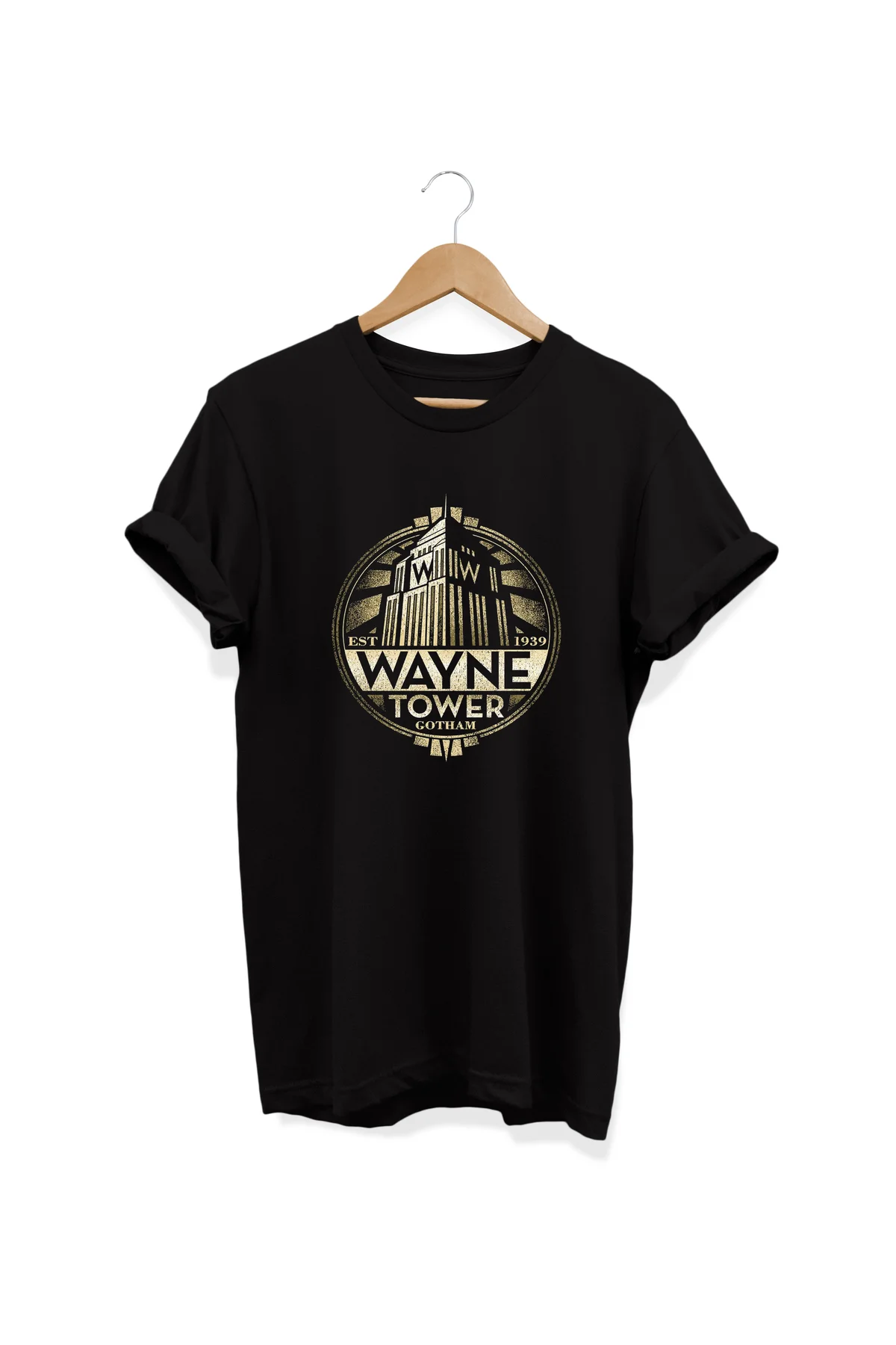 , Wayne Tower Baskılı, %100 Pamuk, Bisiklet Yaka, Normal Beden Ti