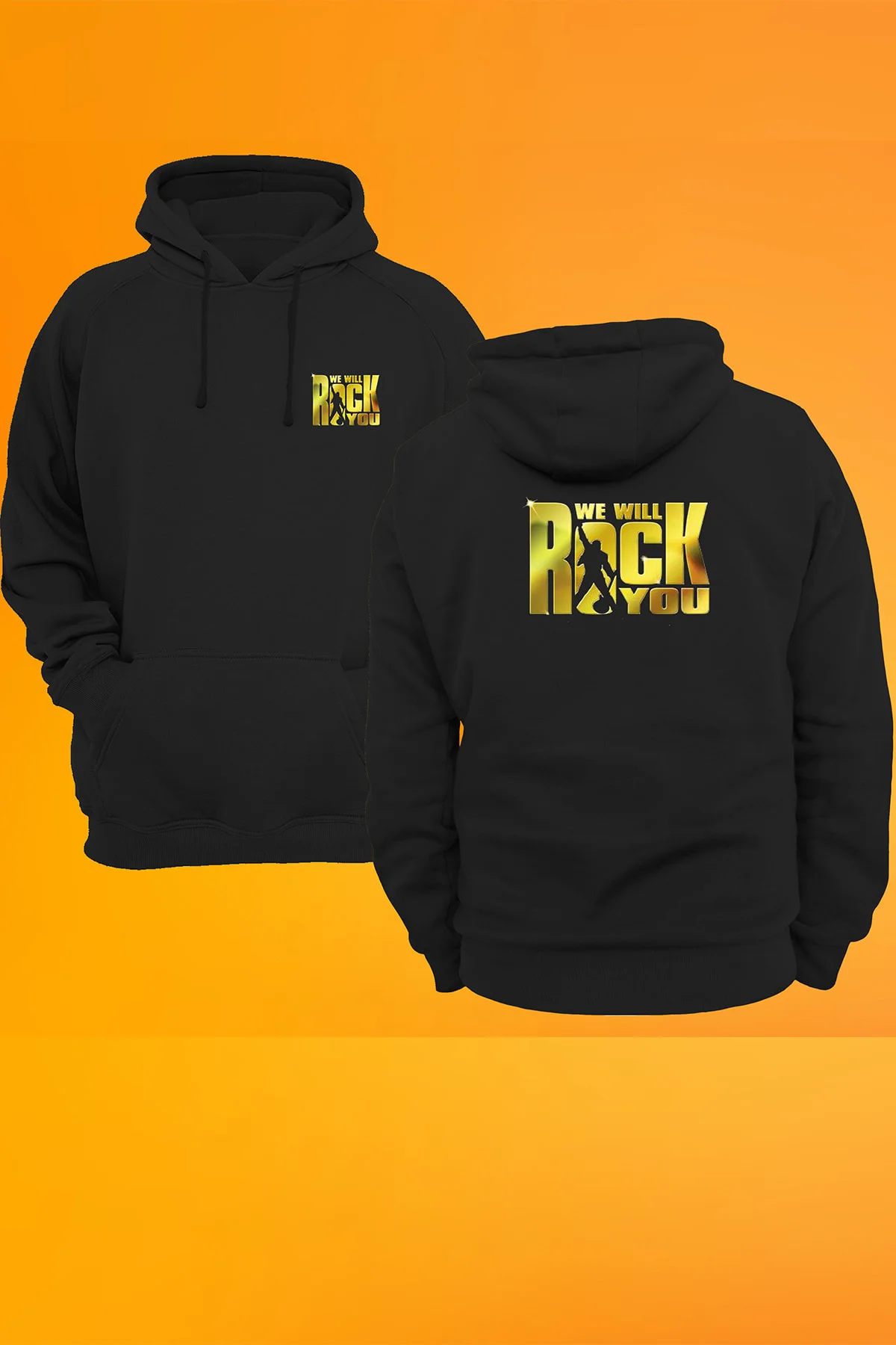 We Will Rock You Baskılı Fermuarsız Kapüşonlu Sweatshirt