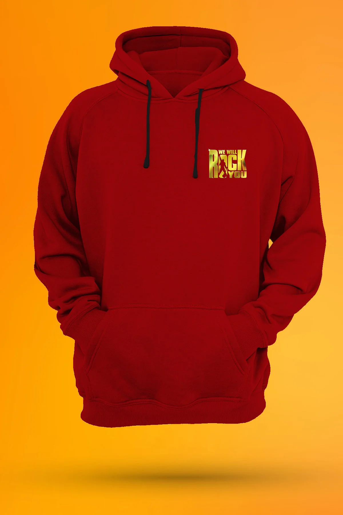 We Will Rock You Baskılı Fermuarsız Kapüşonlu Sweatshirt