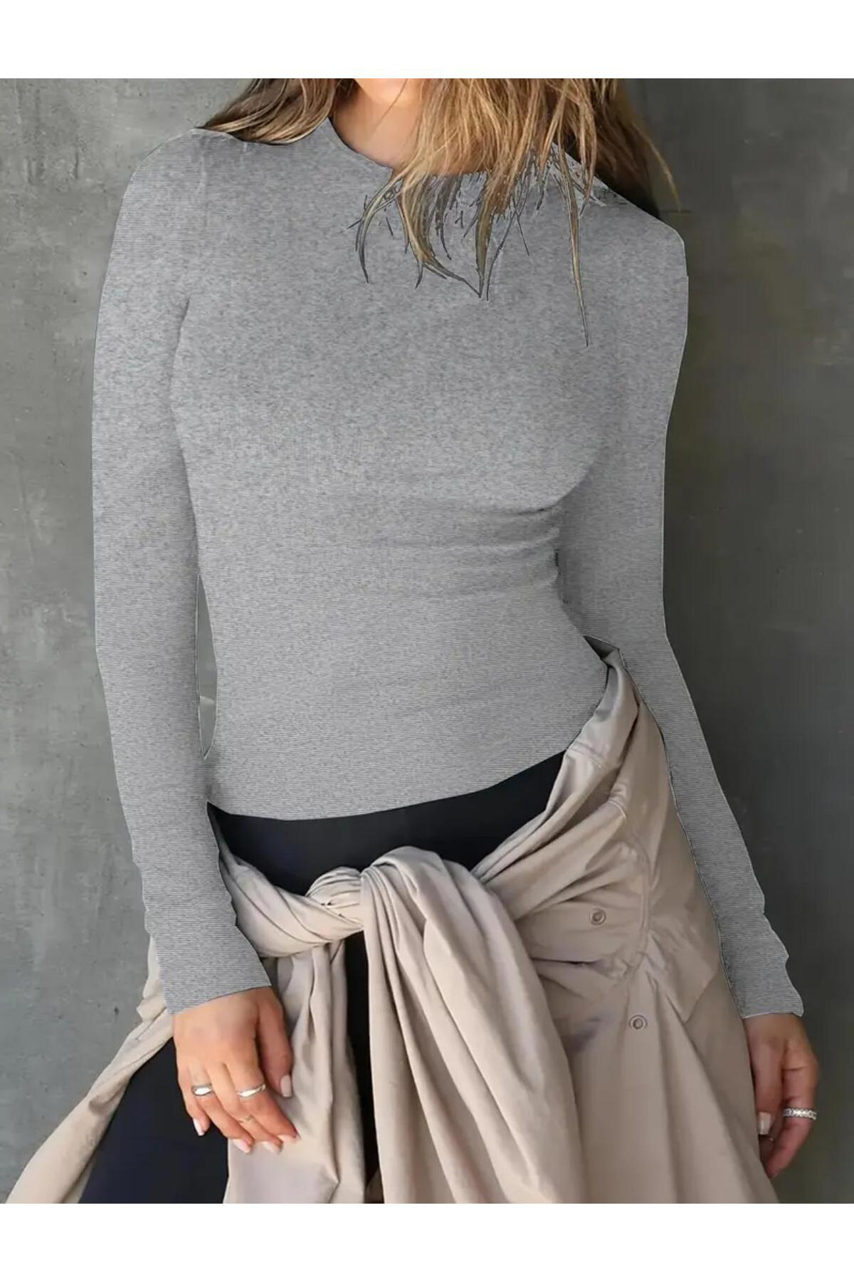 Wearflawlesss Uzun Kollu Bisiklet Yaka Fitilli Bluz