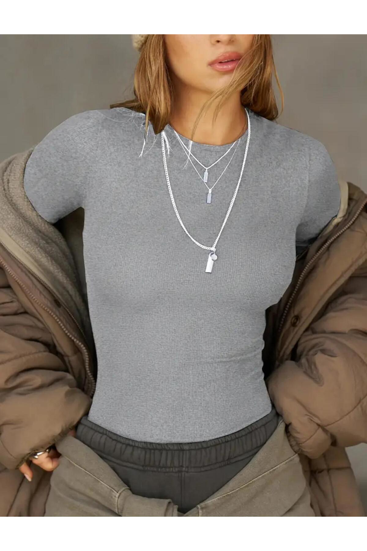 Wearflawlesss Uzun Kollu Bisiklet Yaka Fitilli Bluz