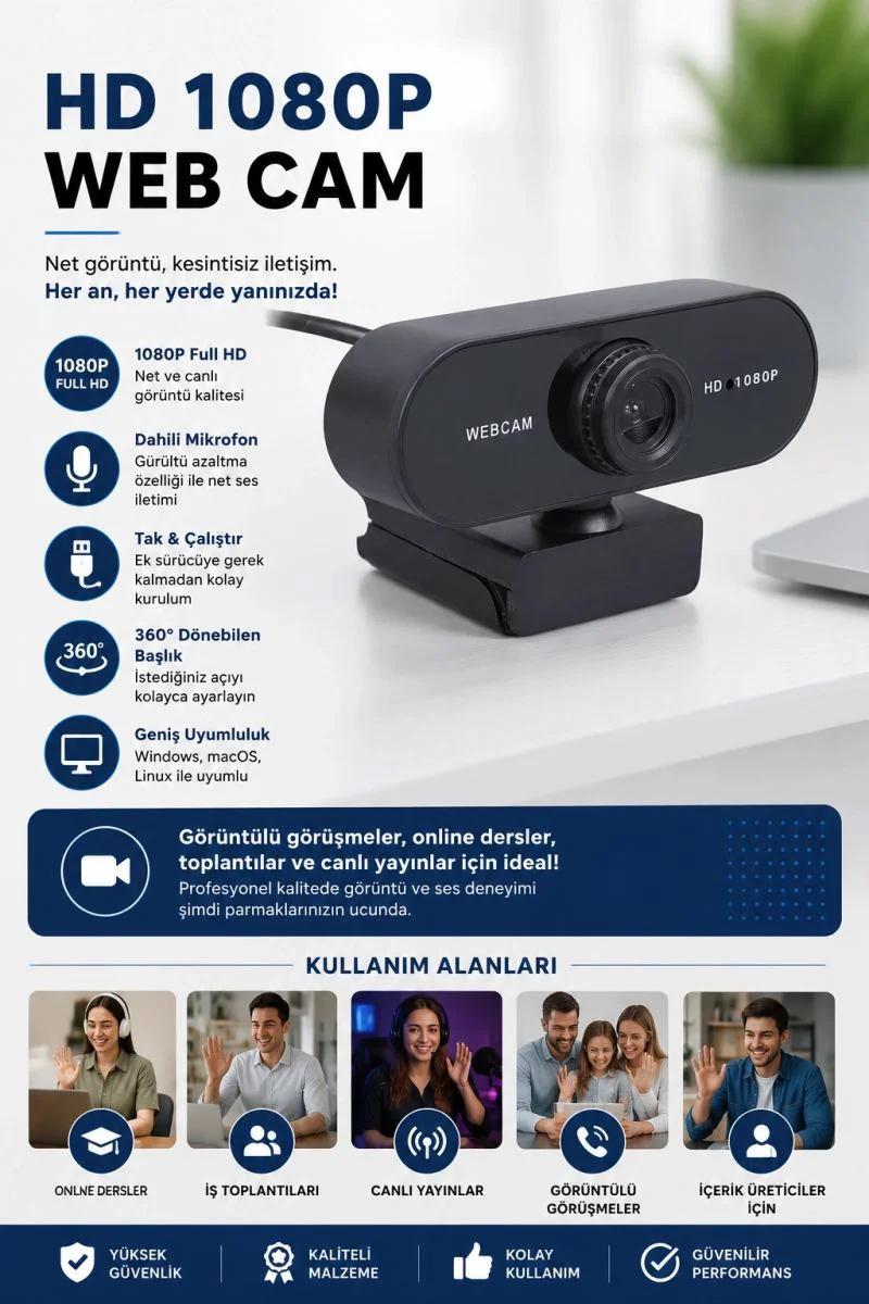 Webcam 1080p Full HD Konferans Kamerası Dahili Mikrofonlu Fiyatı, Yorumları ve Özellikleri