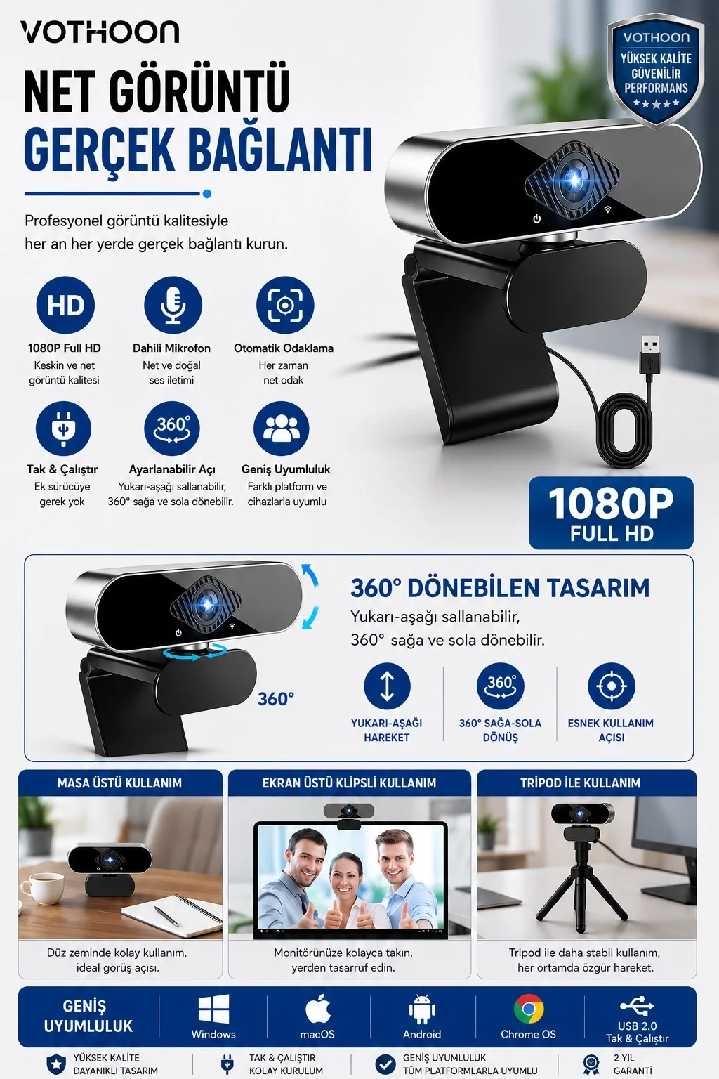 Webcam Orjınal 1080p Hd Konferans Kamera Dahili Mikrofon Görüntülü Sohbet Yayın Kamerası Hd Video Ae-104 Fiyatı, Yorumları ve Özellikleri