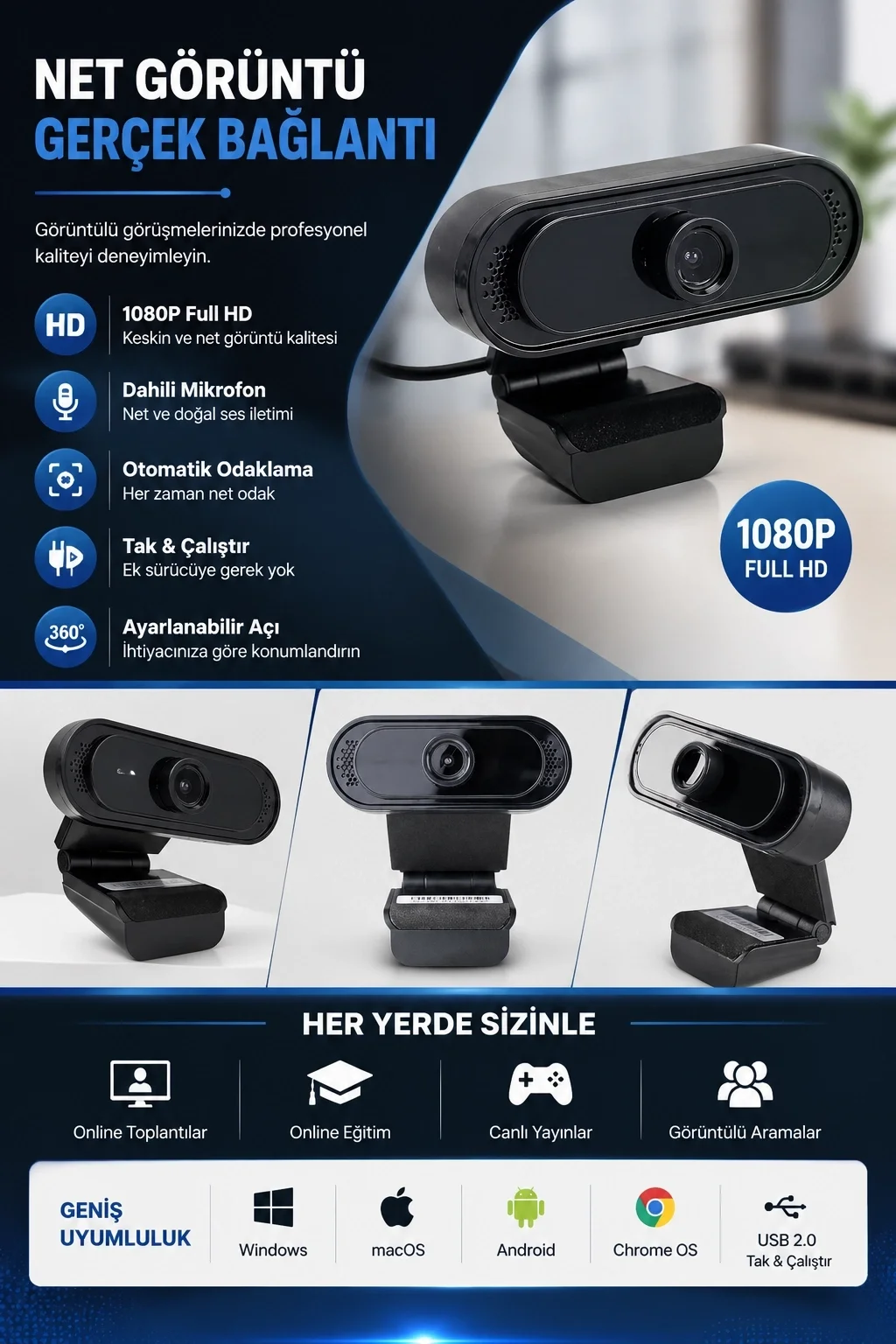Webcam Orjınal 1080p Hd Konferans Kamera Dahili Mikrofon Görüntülü Sohbet Yayın Kamerası Hd Video Ae-112 Fiyatı, Yorumları ve Özellikleri