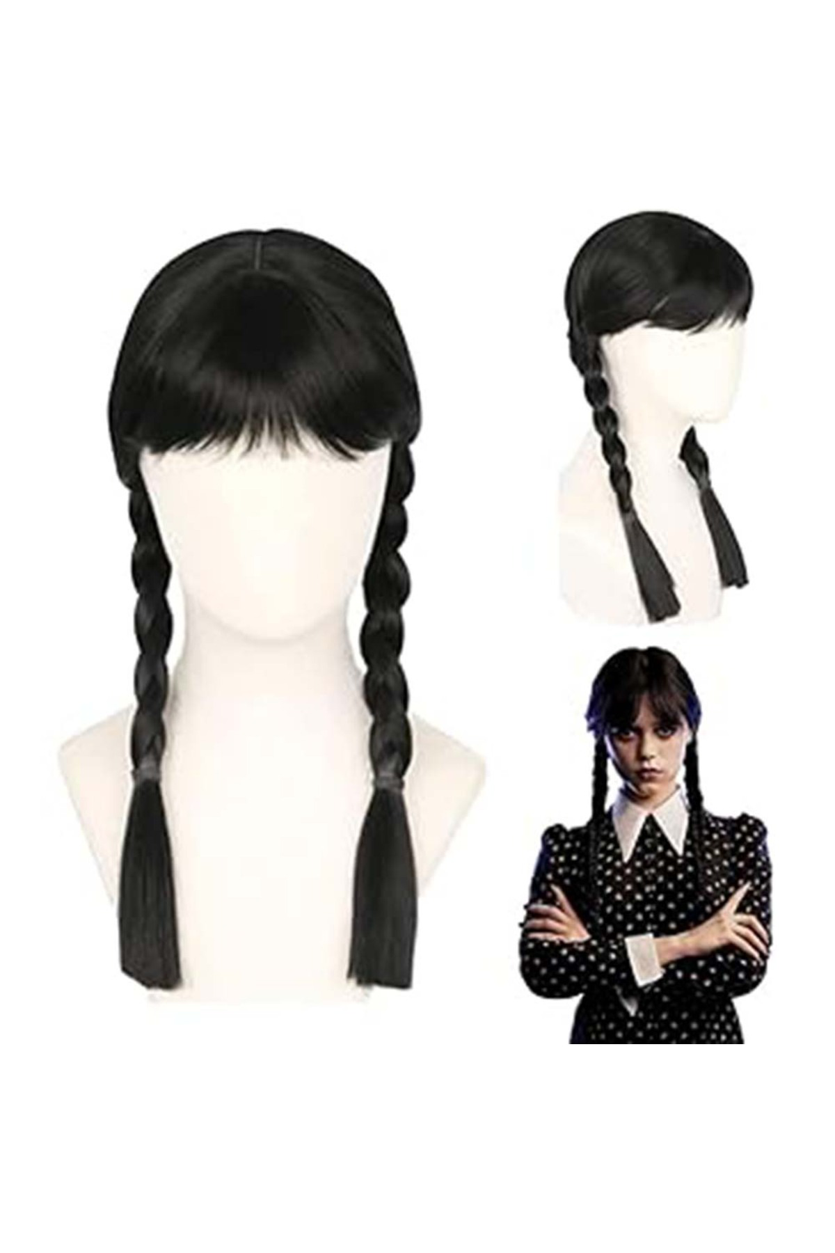 Thinkos Wednesday Siyah Örgülü Peruk