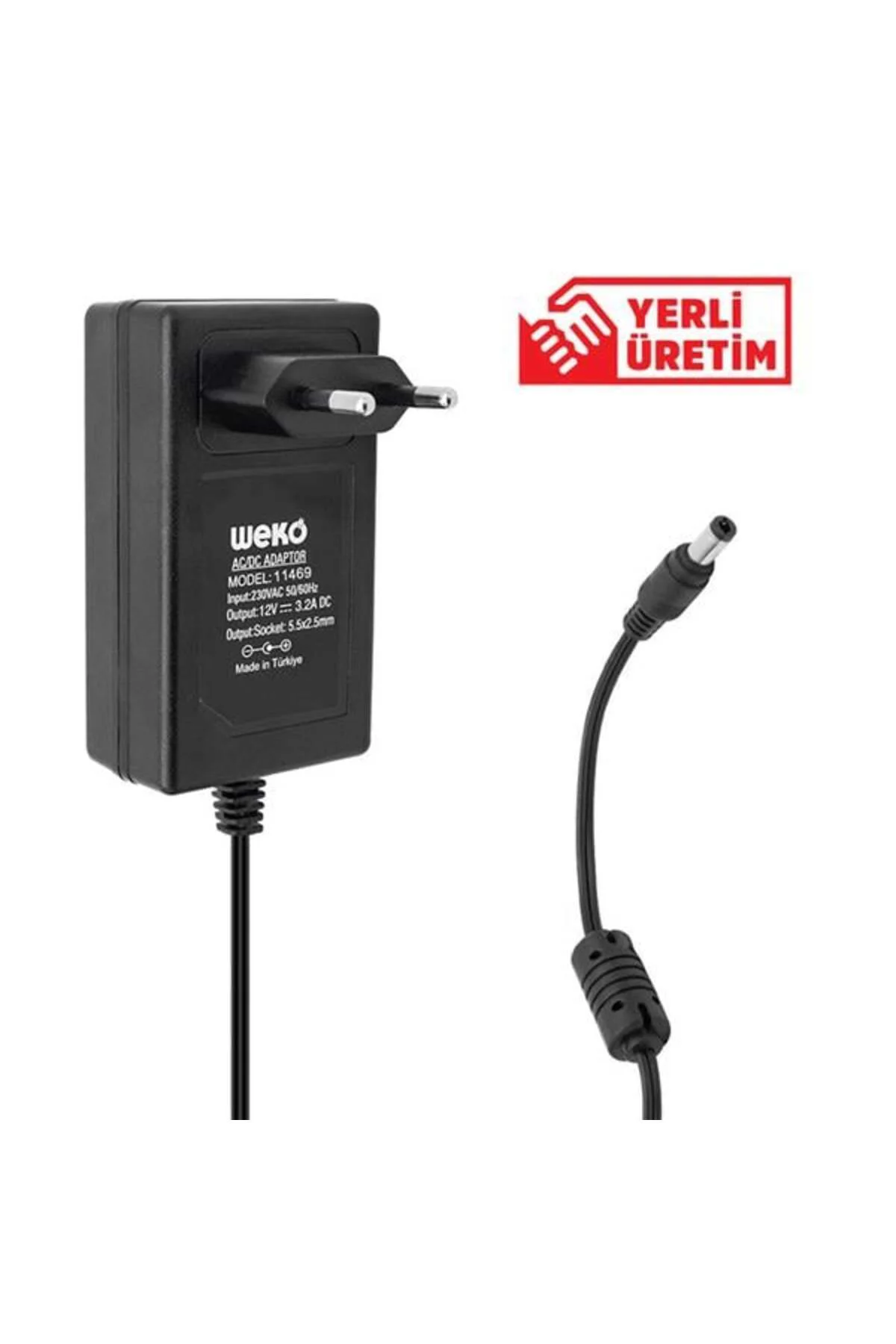 Weko 12 Volt - 3.2 Amper - 38 Watt 5.5*2.5 Uçlu Yerli Üretim Plastik Kasa Priz Tipi Adaptör Weko 12 Volt - 3.2 Amper - 38 Watt 5.5*2.5 Uçlu Yerli Üretim Plastik Kasa Priz Tipi Adaptör