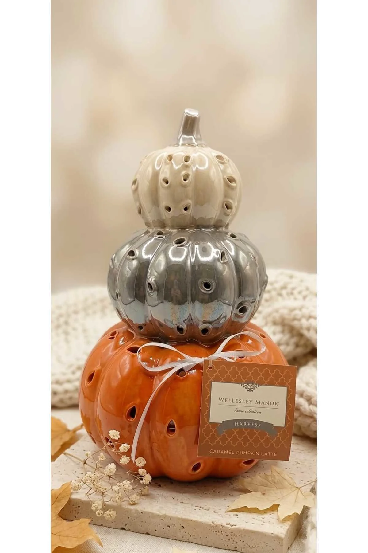 Wellesley Manor Caramel Pumpkin Latte Kokulu Dekoratif Seramik Ba