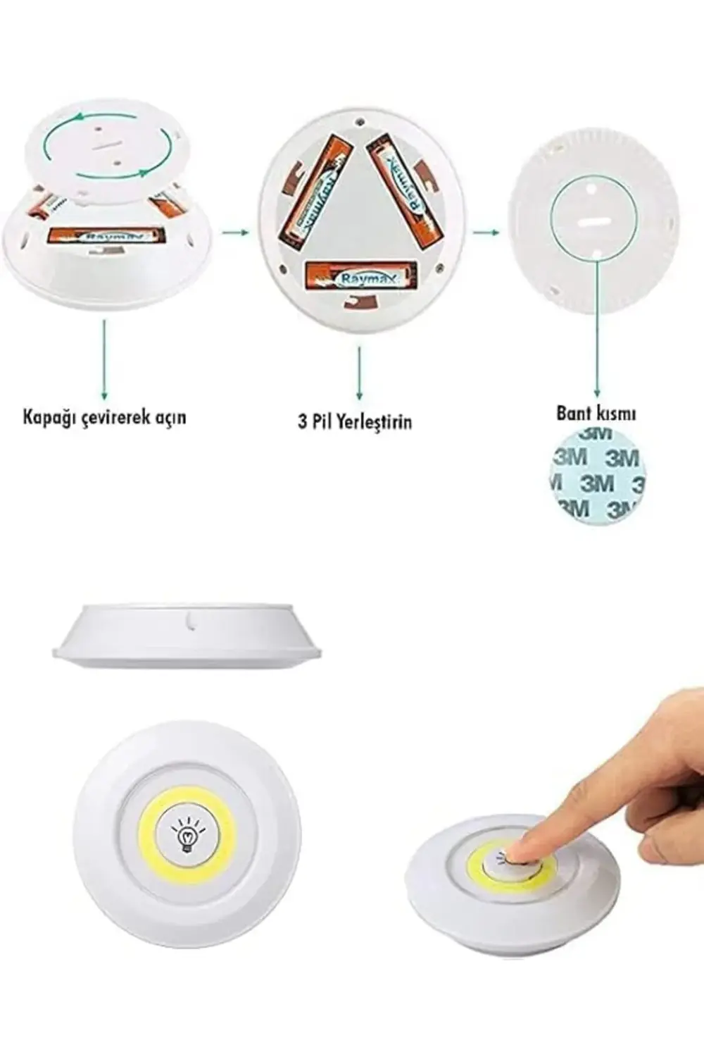WellHise H3 COB Uzaktan Kumandalı Üçlü Spot Lamba Pilli Dolap Alt