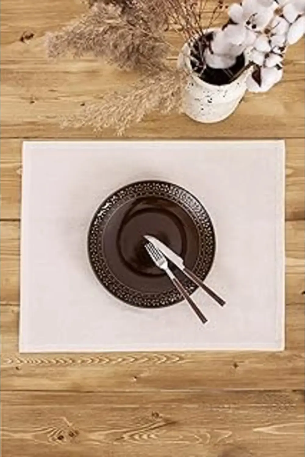 Wellstil Düz Keten Otantik Amerikan Servis Setleri (KREM, 8)