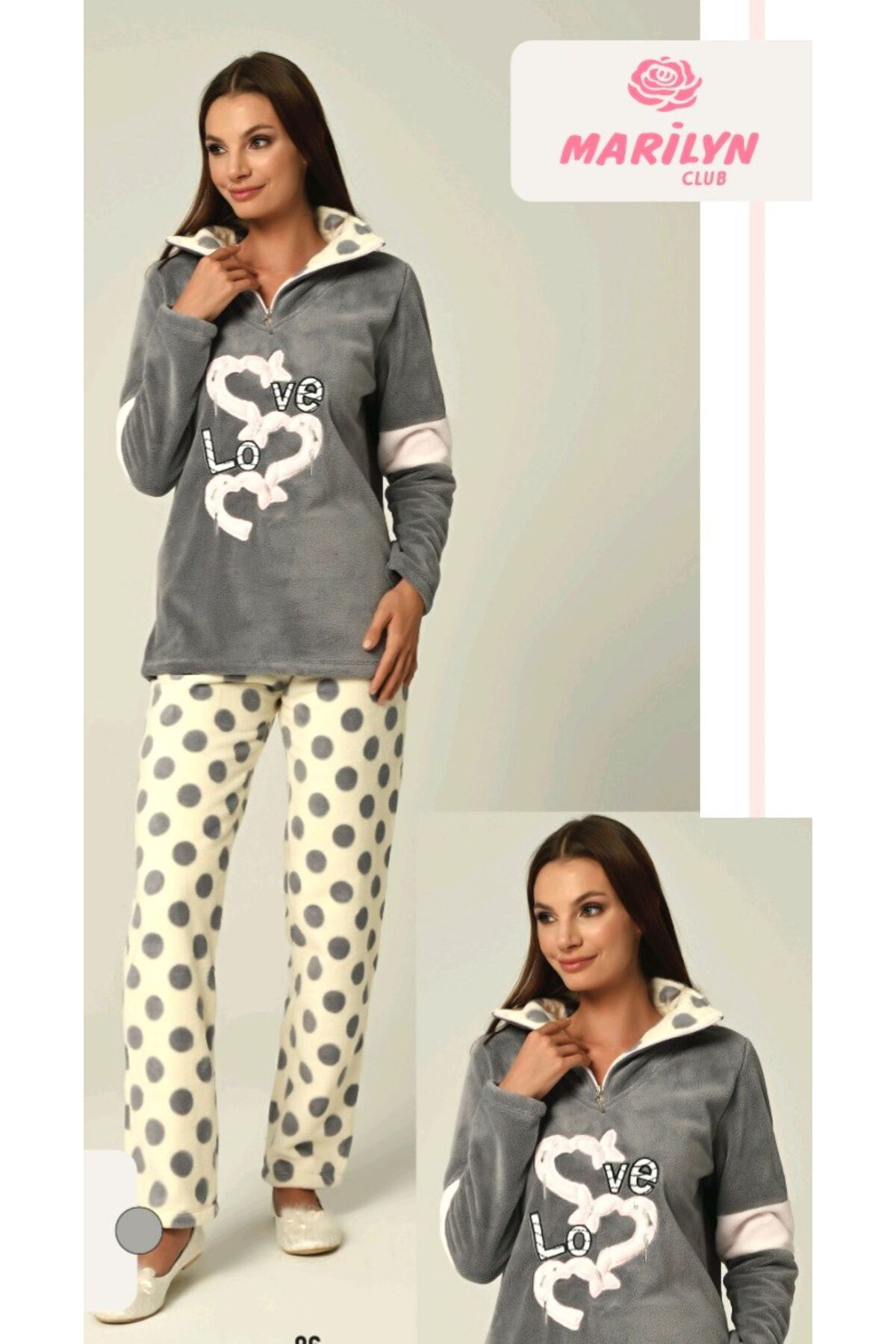 Welsoft Pelüş Pamuklu Kadın Pijama Takımı GRİ