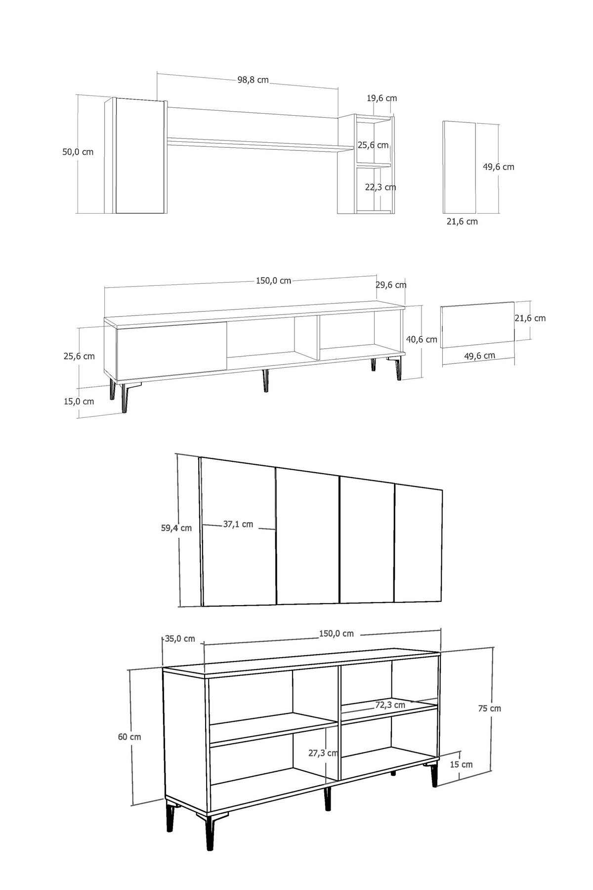 Cantek Dizayn Wenyct Konsol (Kb150), Tv Ünitesi 2 Li Salon Takimi Antrasit-Antr