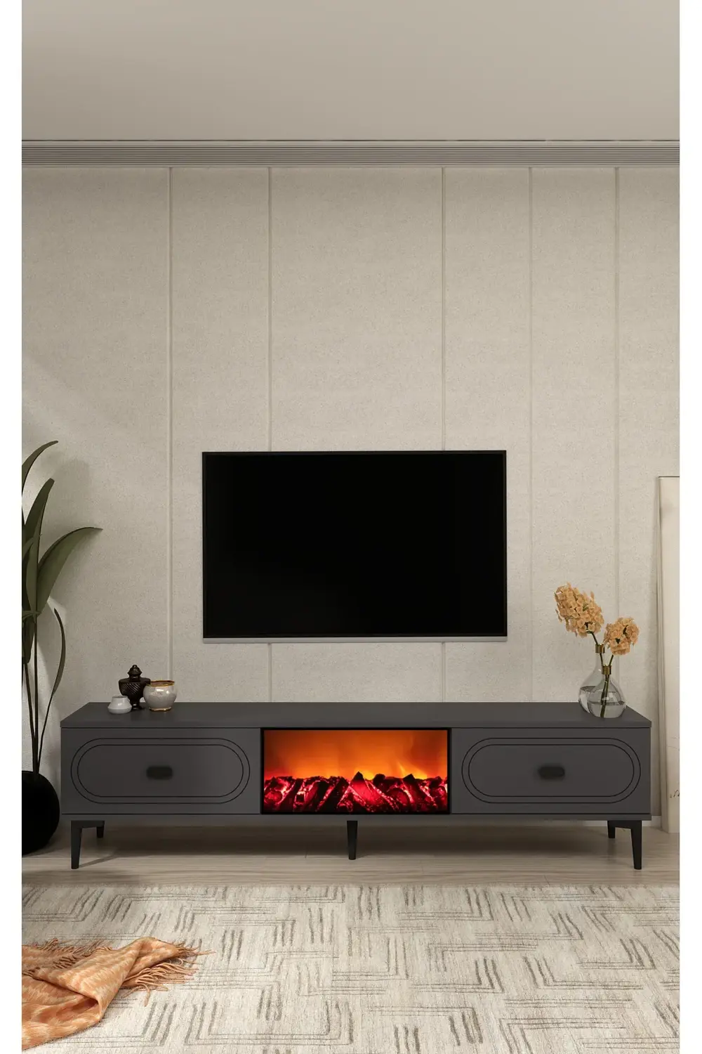 WENYCT ŞÖMİNELİ (A) TV SEHPASI ANTRASİT-ANTRASİT