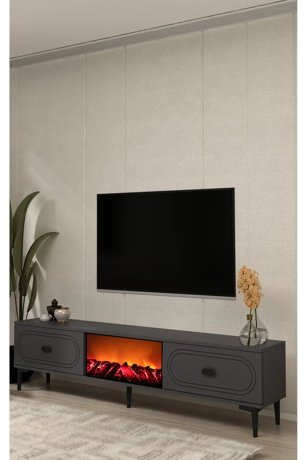 WENYCT ŞÖMİNELİ (A) TV SEHPASI ANTRASİT-ANTRASİT