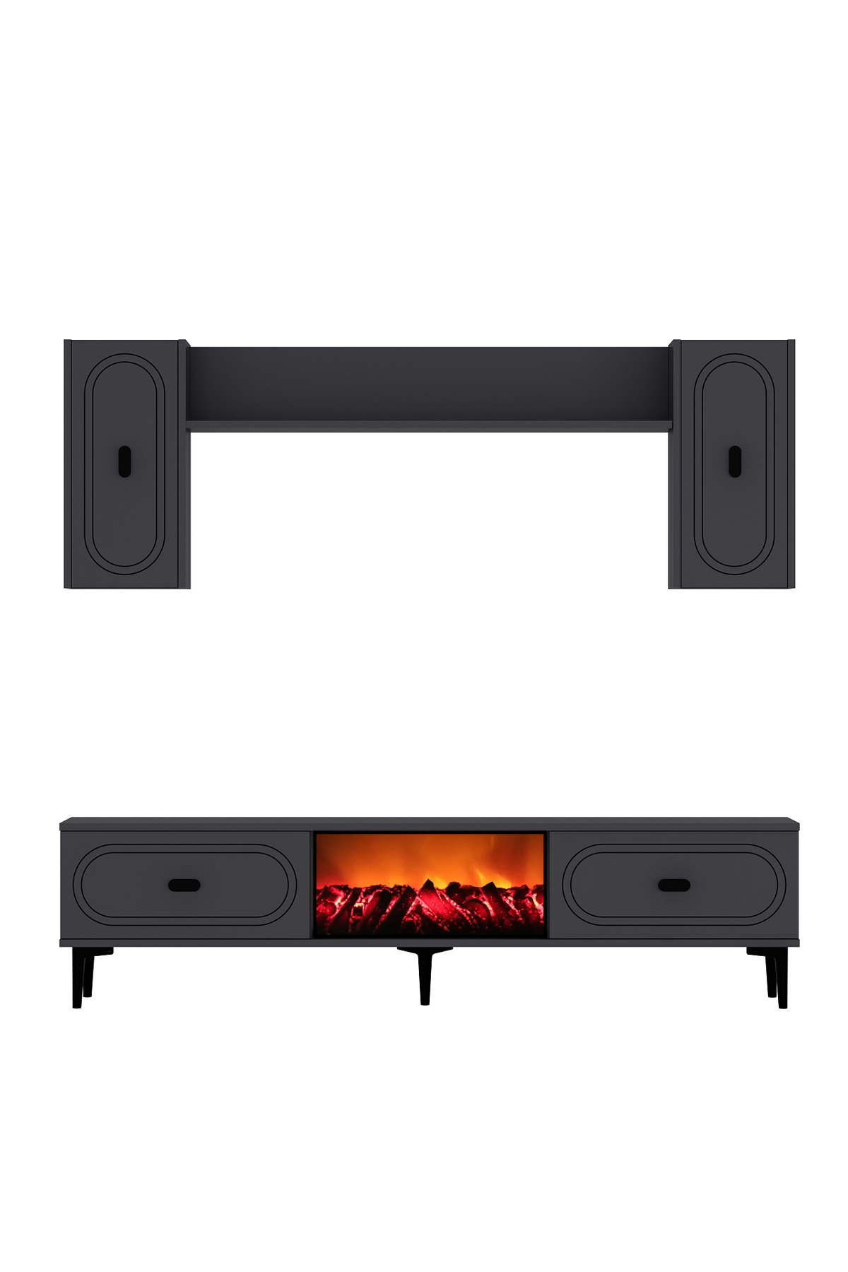 Cantek Dizayn Wenyct Şömineli (A) Tv Ünitesi Takimi Antrasit-Antrasit