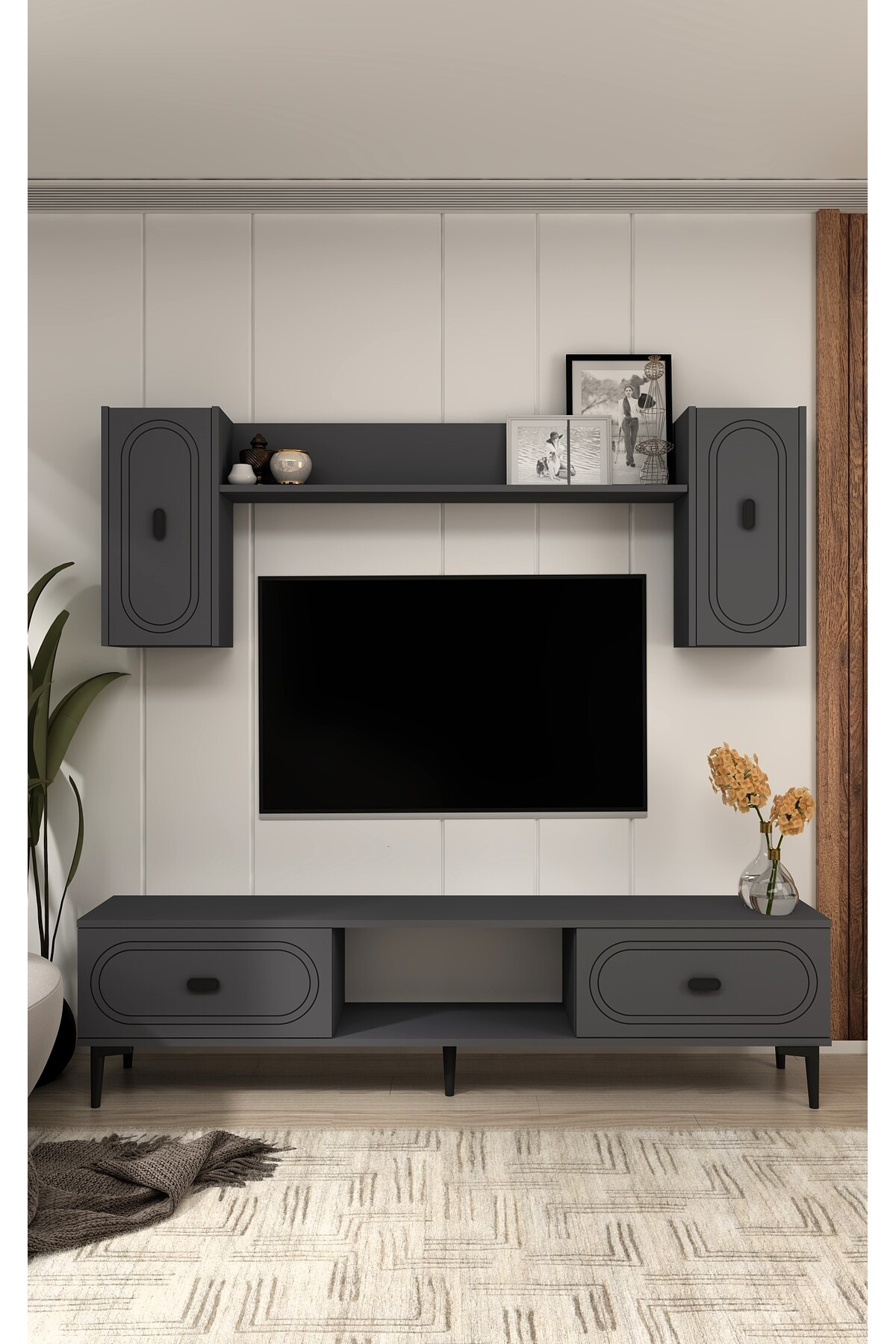 Cantek Dizayn Wenyct Tv Ünitesi Takimi Antrasit-Antrasit