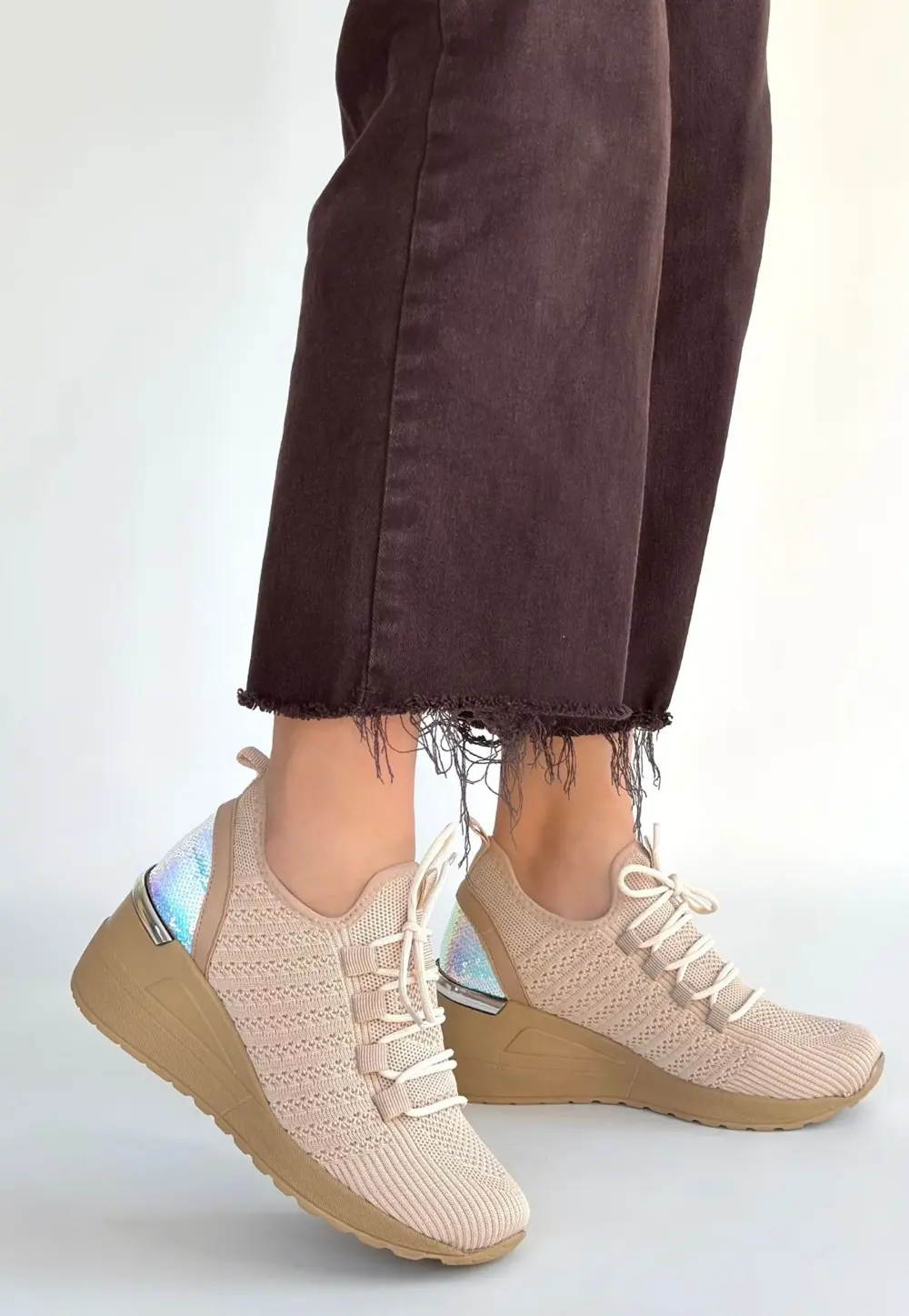 Weor Bej Triko Bağcıklı Spor Ayakkabı