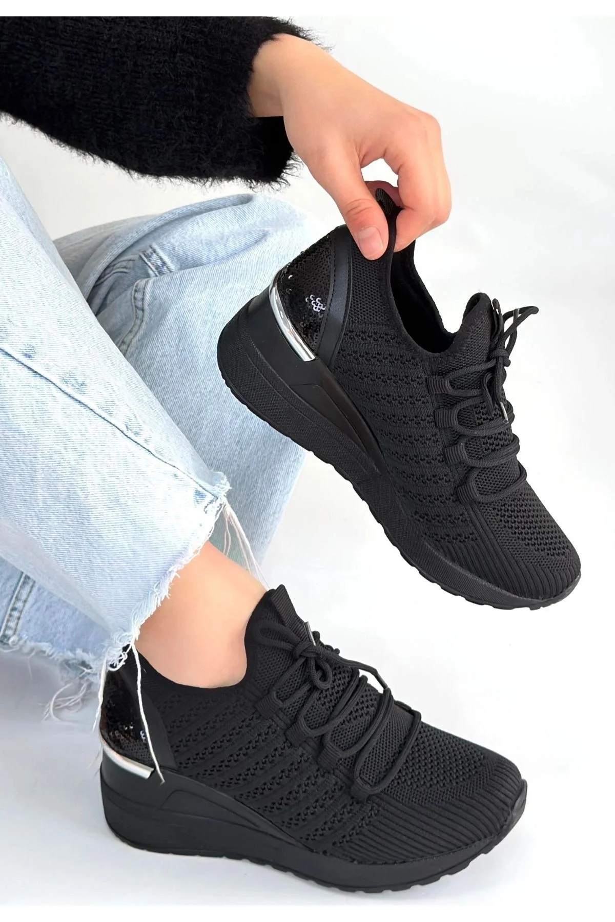 Weor Siyah Triko Bağcıklı Spor Ayakkabı Weor Siyah Triko Bağcıklı Spor Ayakkabı