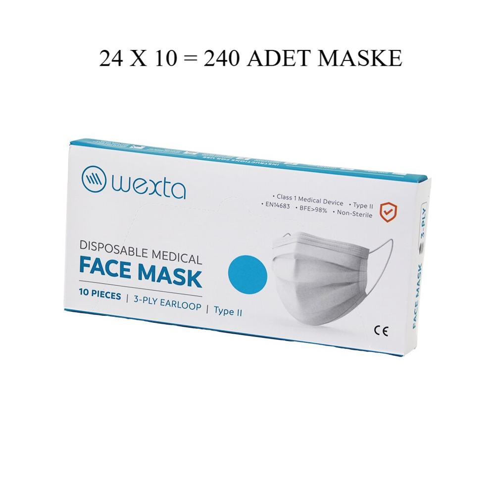 WEXTA BEYAZ 3 KATLI MEDİKAL CERRAHİ YÜZ MASKESİ 10PCS x 24 = 240 