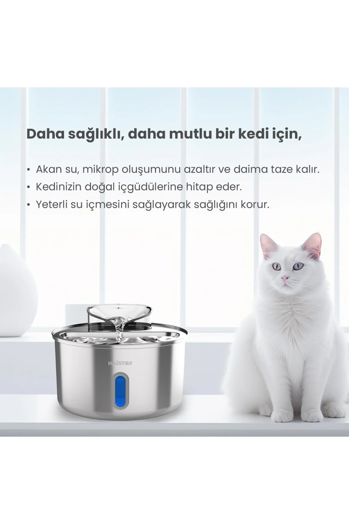 WF009L-W Pencereli Otomatik Kedi Su Sebili,Kedi Su Çeşmesi, Su Pınarı 3.5Lt Geniş Haz