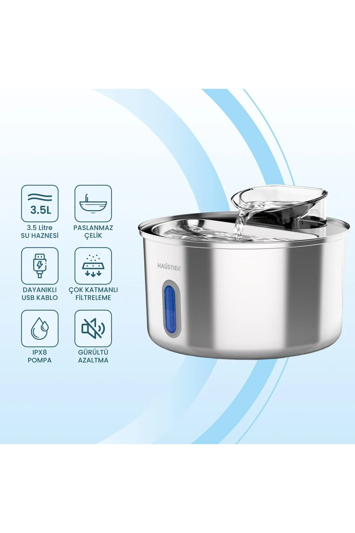 WF009L-W Pencereli Otomatik Kedi Su Sebili,Kedi Su Çeşmesi, Su Pınarı 3.5Lt Geniş Haz