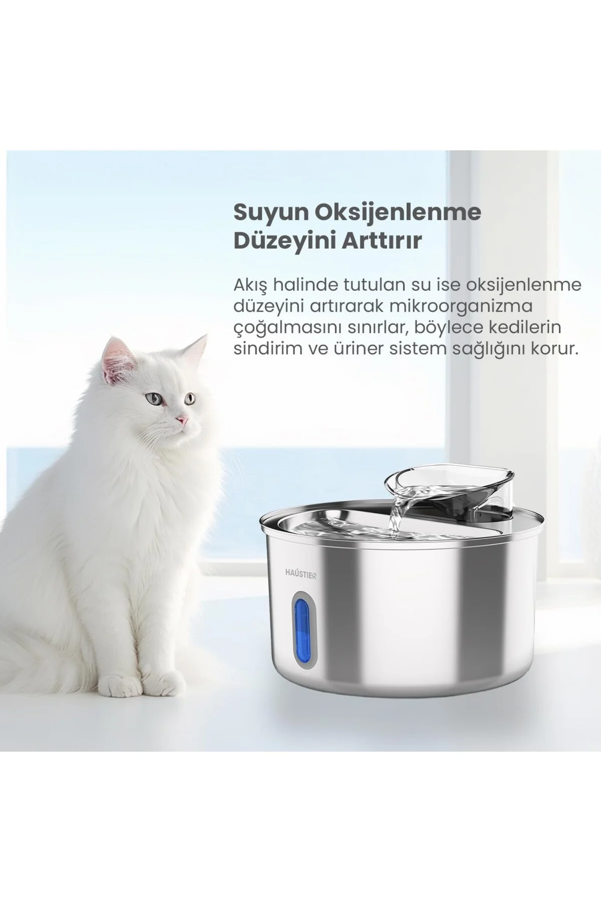 WF009L-W Pencereli Otomatik Kedi Su Sebili,Kedi Su Çeşmesi, Su Pınarı 3.5Lt Geniş Haz