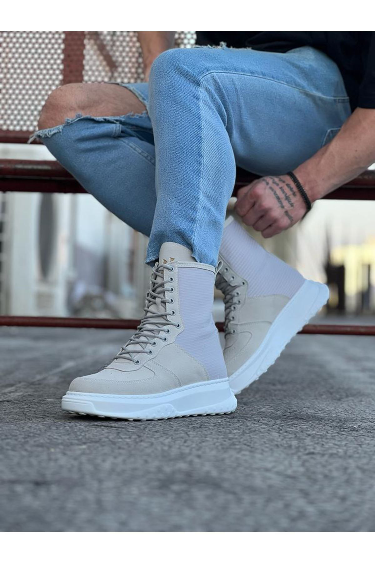 O K Giyim  Wg012 Gri Süet Uzun Bağcikli  Bot