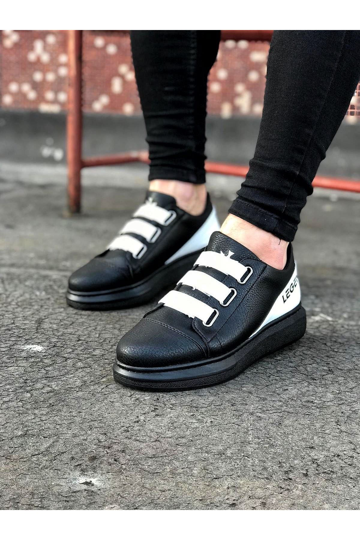 Butik Wg029 3 Bant Legend Kömür Beyaz Kalın Taban Casual Erkek Ayakkabı