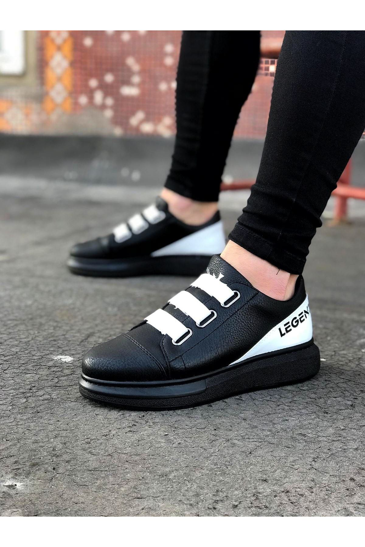 Butik Wg029 3 Bant Legend Kömür Beyaz Kalın Taban Casual Erkek Ayakkabı