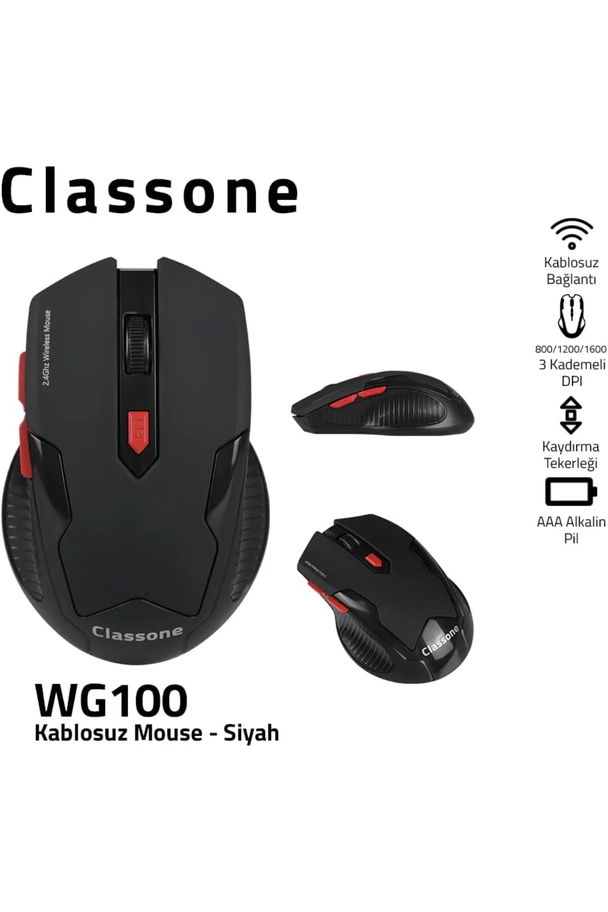 WG100 Gaming Serisi Kablosuz Mouse, Siyah