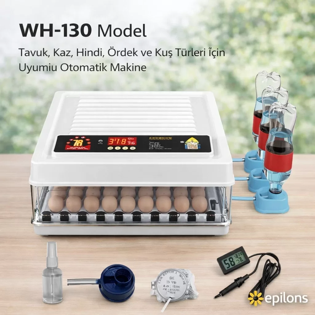 Wh-130 Kuluçka Makinesi -Tavuk Kaz Hindi Ördek ve Kuş Türleri Uyumlu Yedek Motor Hediyeli ( Lisinya )