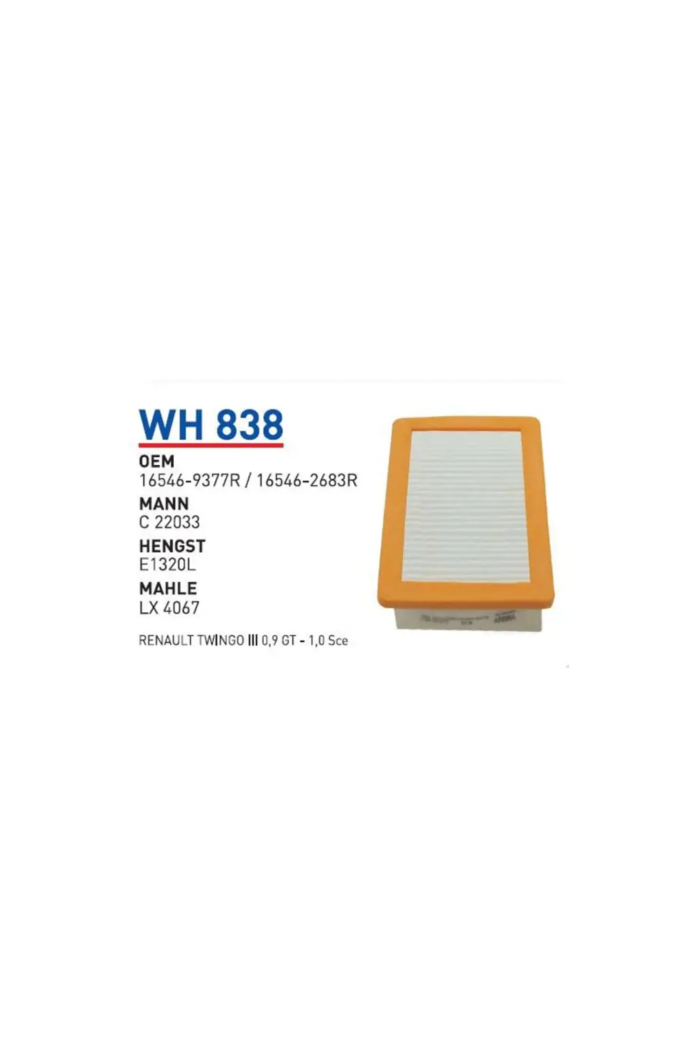 Wh838 Oem 16546-9377R/16546-2683R Renault twıngo III 0,9 gt 1,0 s