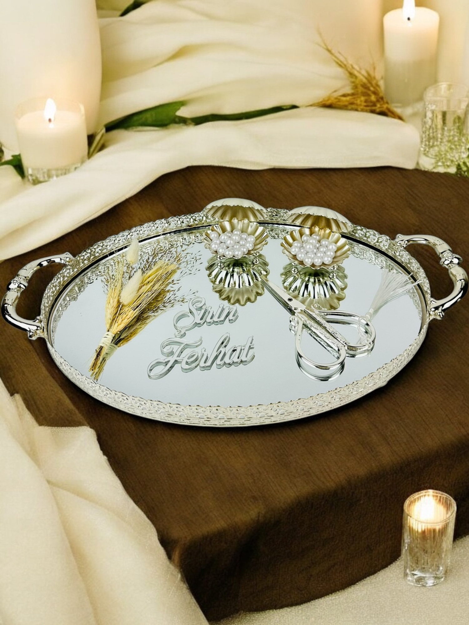 Whisper Gümüş Oval Nişan Tepsisi