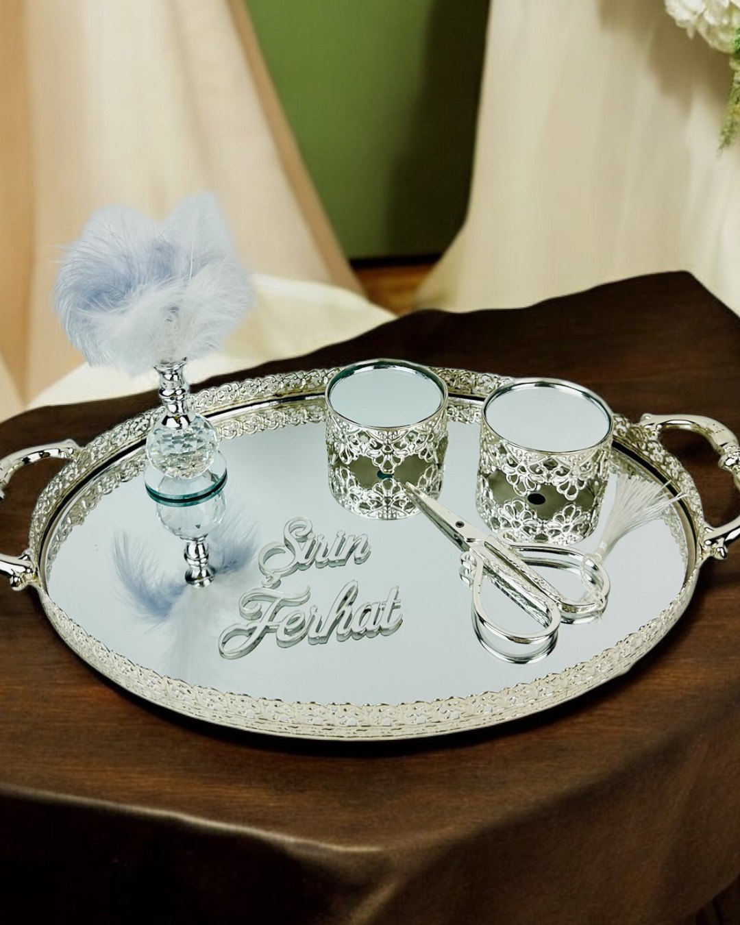 Whisper Gümüş Oval Nişan Tepsisi