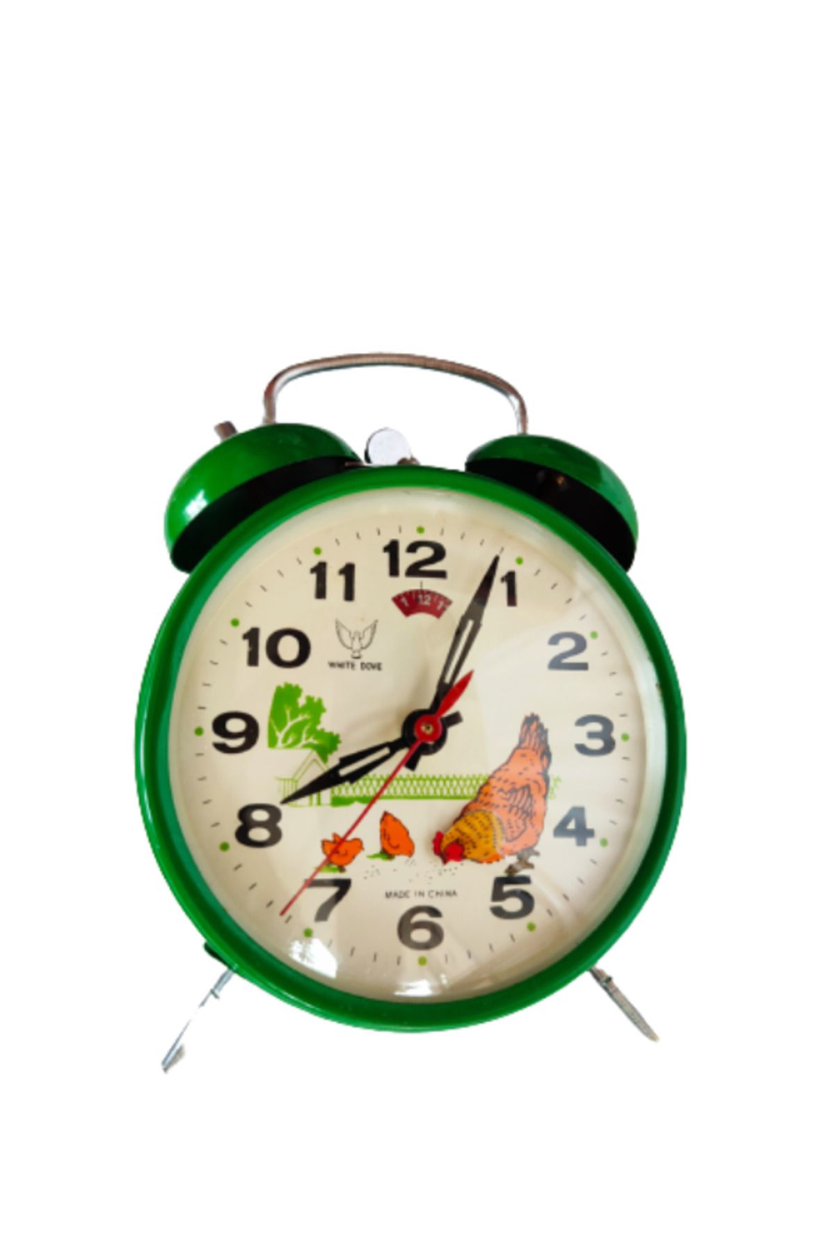 Onyyapim White Dove Nostaljik Görünümlü Antika Yeşil Kurmali Masa Saati Horozlu Çalar Saat