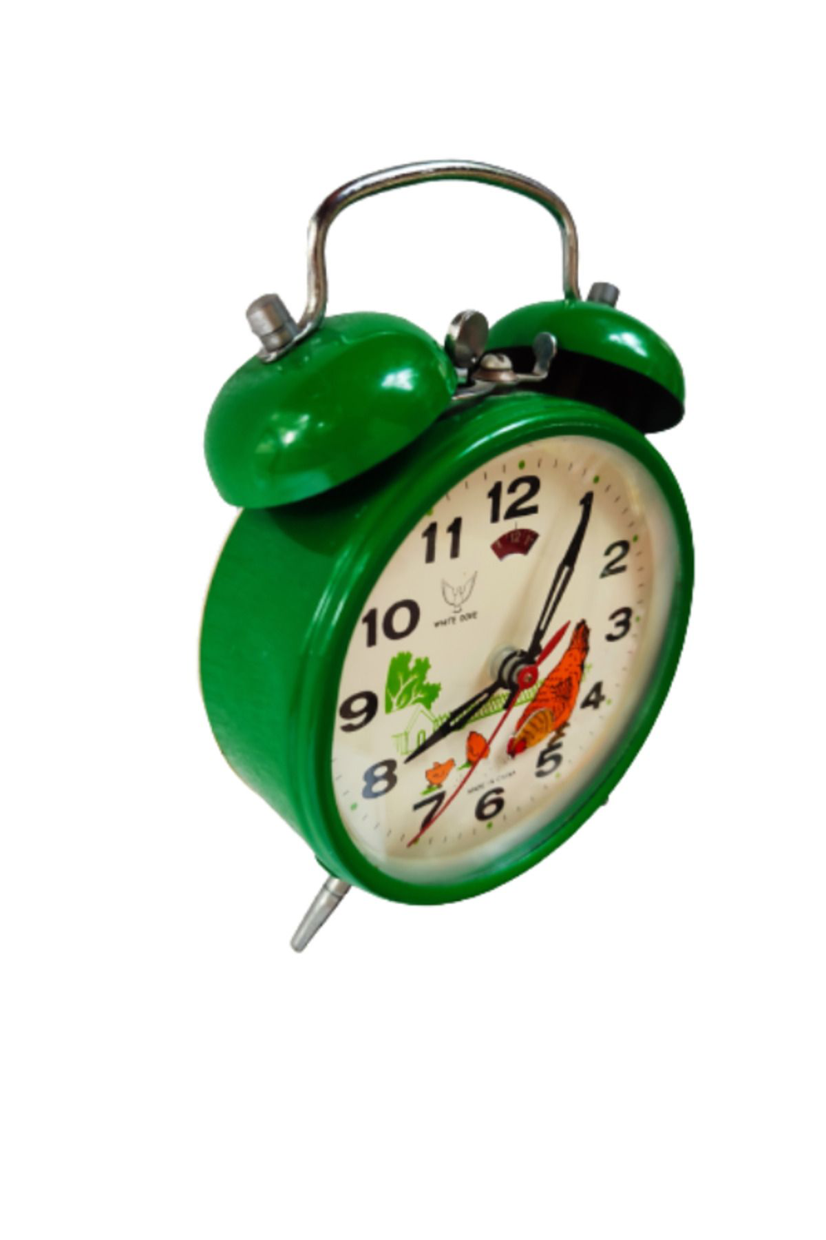 Onyyapim White Dove Nostaljik Görünümlü Antika Yeşil Kurmali Masa Saati Horozlu Çalar Saat