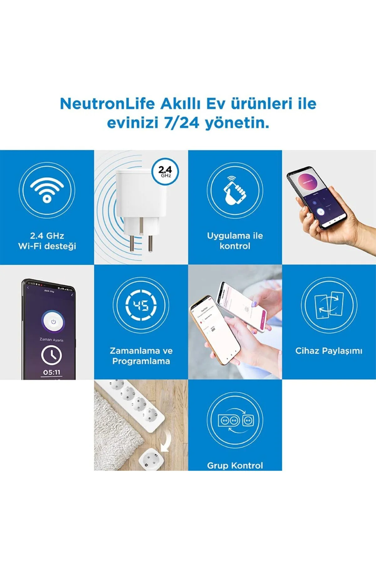 Wi-Fi 16 A Akıllı Tekli Akım Korumalı Priz Wi-Fi 16 A Akıllı Tekli Akım Korumalı Priz